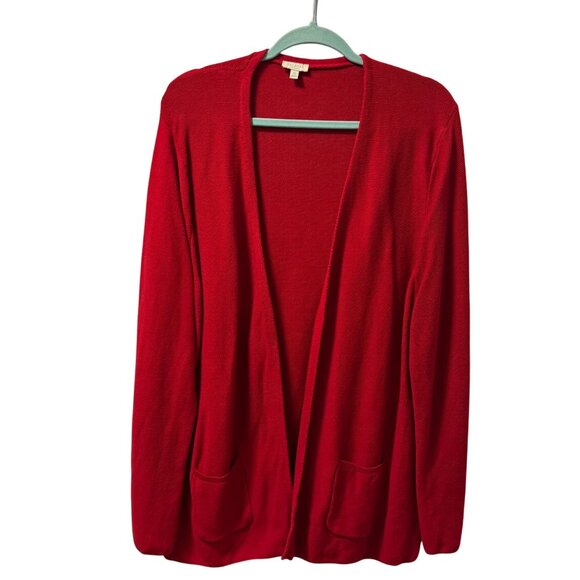 Talbots Womens Open Front Cardigan Sweater Sz 2X Red Cotton Pockets - Picture 1 of 12